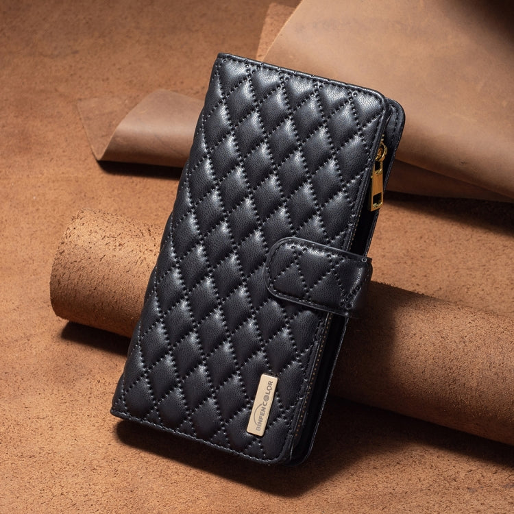 For OPPO Realme C31 Diamond Lattice Zipper Wallet Leather Flip Phone Case(Black) Eurekaonline