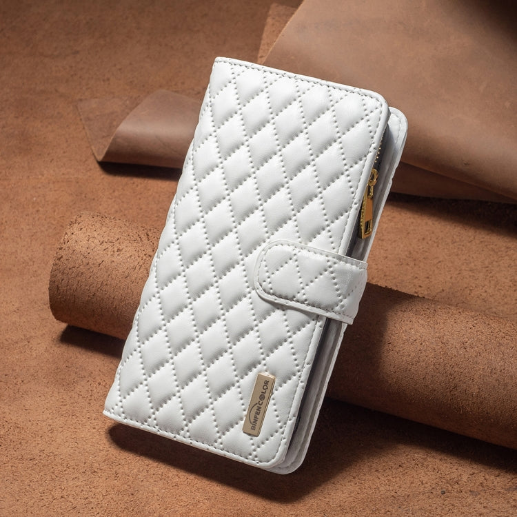 For OPPO Realme C31 Diamond Lattice Zipper Wallet Leather Flip Phone Case(White) Eurekaonline