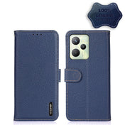 For OPPO Realme C35 KHAZNEH Litchi Genuine Leather Phone Case(Blue) Eurekaonline