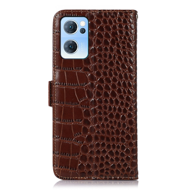 For OPPO Reno7 5G CN Version Crocodile Top Layer Cowhide Leather Phone Case(Brown) Eurekaonline