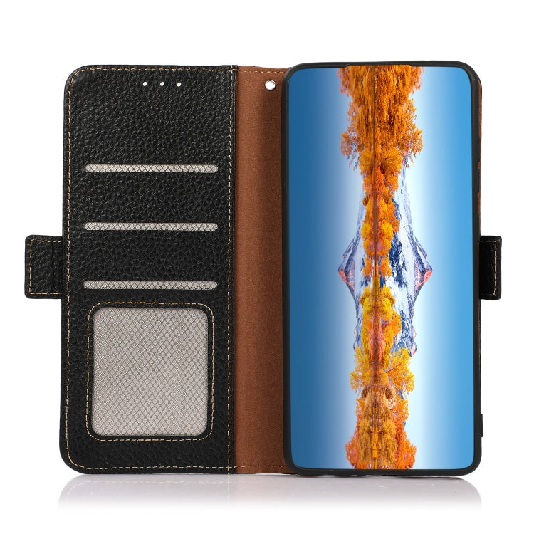 For OPPO Reno8 5G KHAZNEH Side-Magnetic Litchi Genuine Leather RFID Phone Case(Black) Eurekaonline