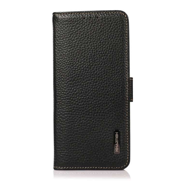 For OPPO Reno8 5G KHAZNEH Side-Magnetic Litchi Genuine Leather RFID Phone Case(Black) Eurekaonline