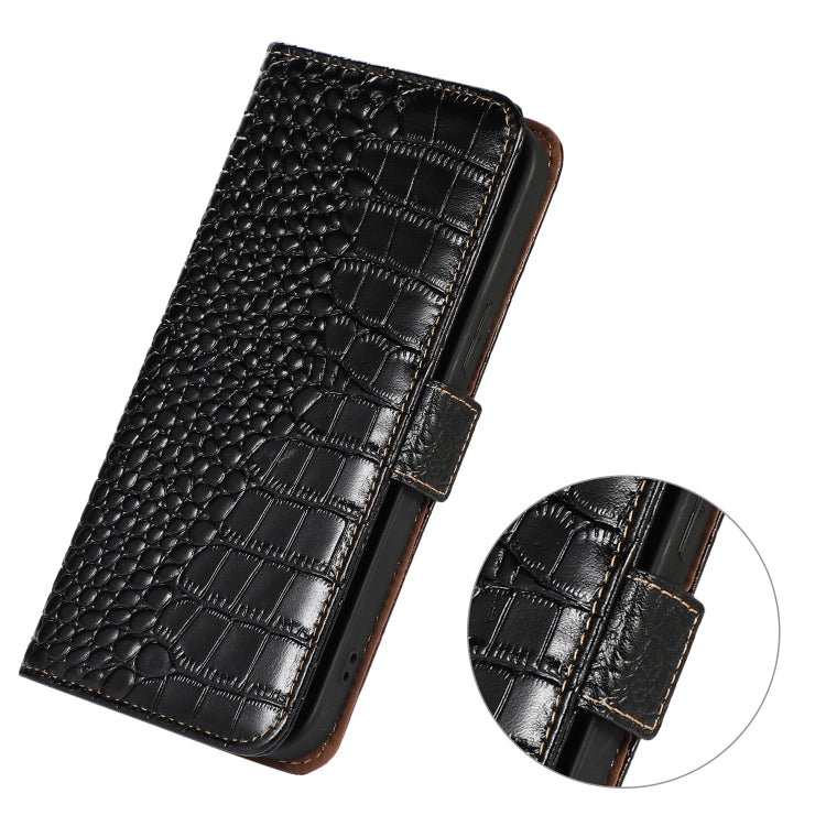 For OPPO Reno8 Crocodile Top Layer Cowhide Leather Phone Case(Black) Eurekaonline