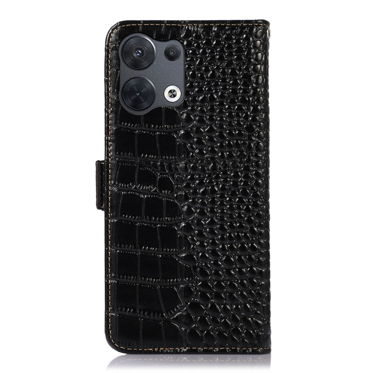 For OPPO Reno8 Crocodile Top Layer Cowhide Leather Phone Case(Black) Eurekaonline