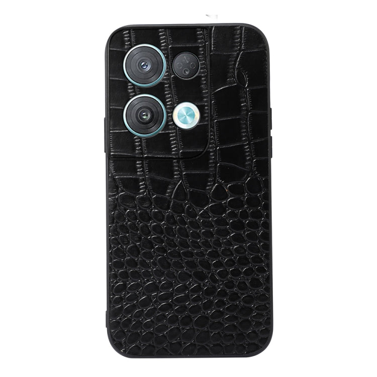 For OPPO Reno8 Crocodile Top Layer Cowhide Leather Phone Case(Black) Eurekaonline