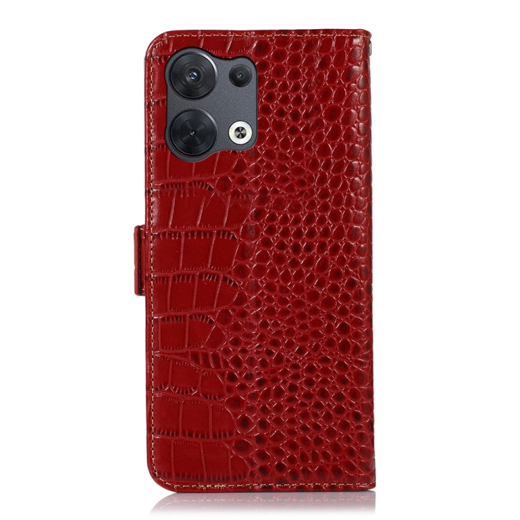 For OPPO Reno8 Crocodile Top Layer Cowhide Leather Phone Case(Red) Eurekaonline