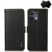 For OPPO Reno8 Pro 5G KHAZNEH Side-Magnetic Litchi Genuine Leather RFID Phone Case(Black) Eurekaonline