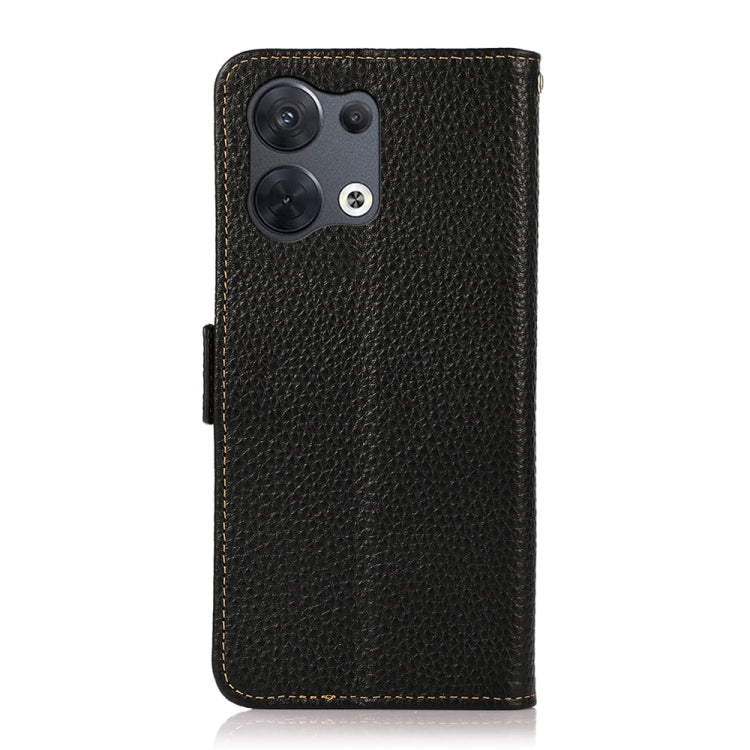For OPPO Reno8 Pro 5G KHAZNEH Side-Magnetic Litchi Genuine Leather RFID Phone Case(Black) Eurekaonline