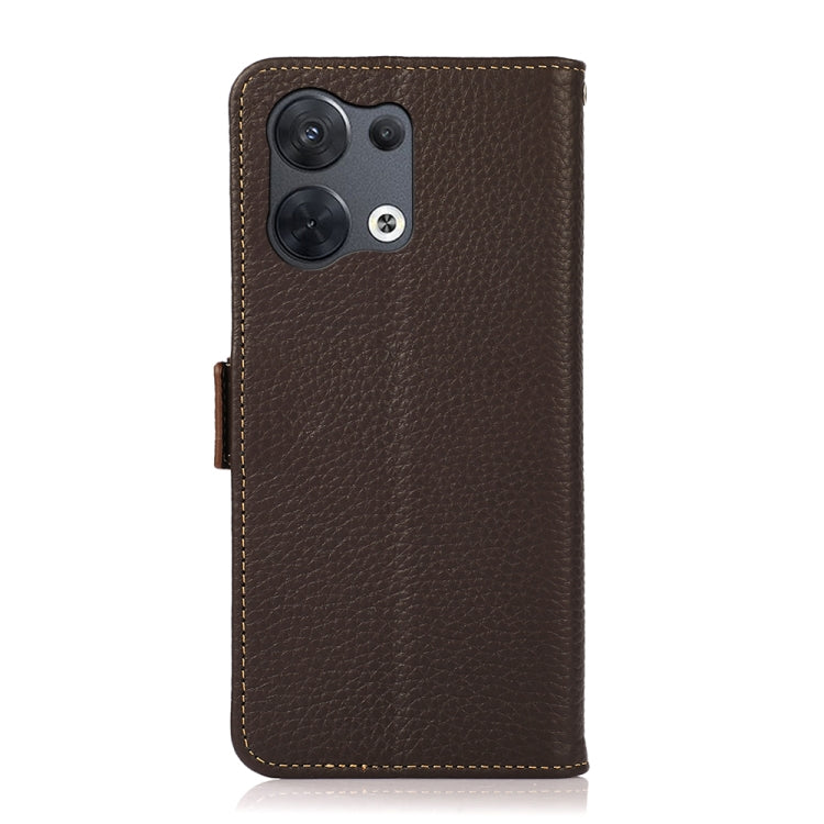 For OPPO Reno8 Pro 5G KHAZNEH Side-Magnetic Litchi Genuine Leather RFID Phone Case(Brown) Eurekaonline