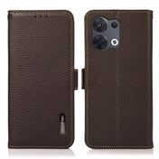 For OPPO Reno8 Pro 5G KHAZNEH Side-Magnetic Litchi Genuine Leather RFID Phone Case(Brown) Eurekaonline