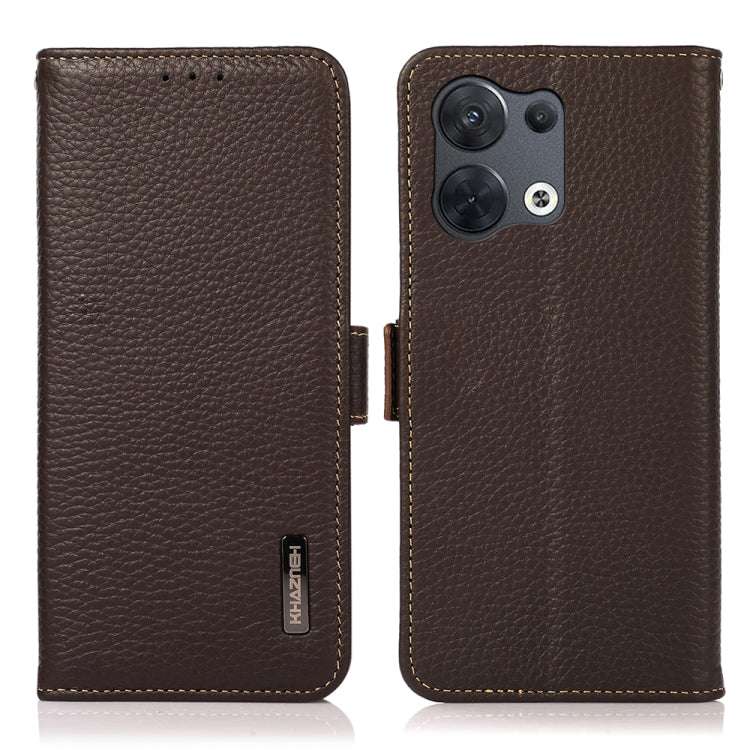For OPPO Reno8 Pro 5G KHAZNEH Side-Magnetic Litchi Genuine Leather RFID Phone Case(Brown) Eurekaonline