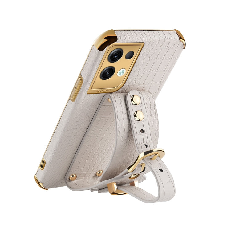 For OPPO Reno8 Pro+ Electroplated TPU Crocodile Pattern Leather Case with Wrist Strap(Black) Eurekaonline