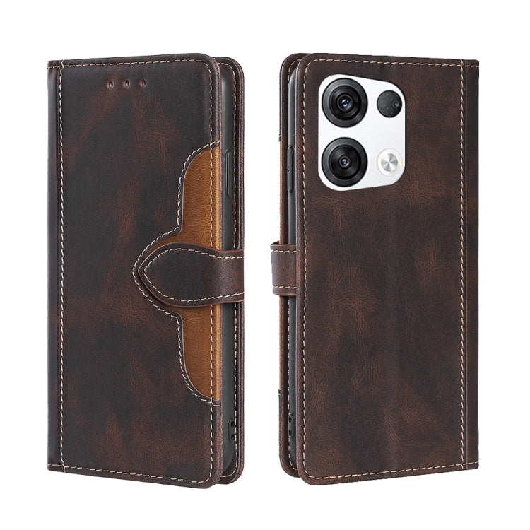 For OPPO Reno8 Pro Plus 5G Skin Feel Magnetic Buckle Leather Phone Case(Brown) Eurekaonline