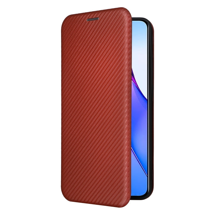  Reno8 Pro+ Carbon Fiber Texture Flip Leather Phone Case(Brown) Eurekaonline