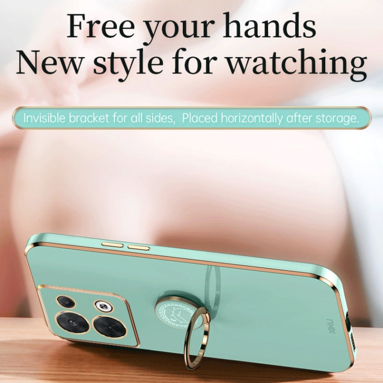 For OPPO Reno8 Pro XINLI Straight Edge 6D Electroplate TPU Phone Case with Ring Holder(Mint Green) Eurekaonline