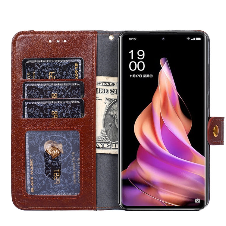 For OPPO Reno9 5G / Reno9 Pro 5G Zipper Bag Leather Phone Case(Brown) Eurekaonline
