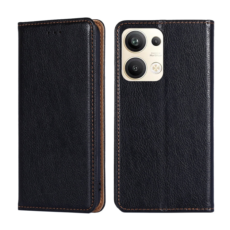 For OPPO Reno9 Pro+ 5G Gloss Oil Solid Color Magnetic Leather Phone Case(Black) Eurekaonline