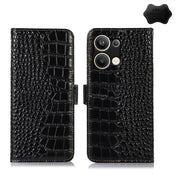 For OPPO Reno9 Pro+ Crocodile Top Layer Cowhide Leather Phone Case(Black) Eurekaonline