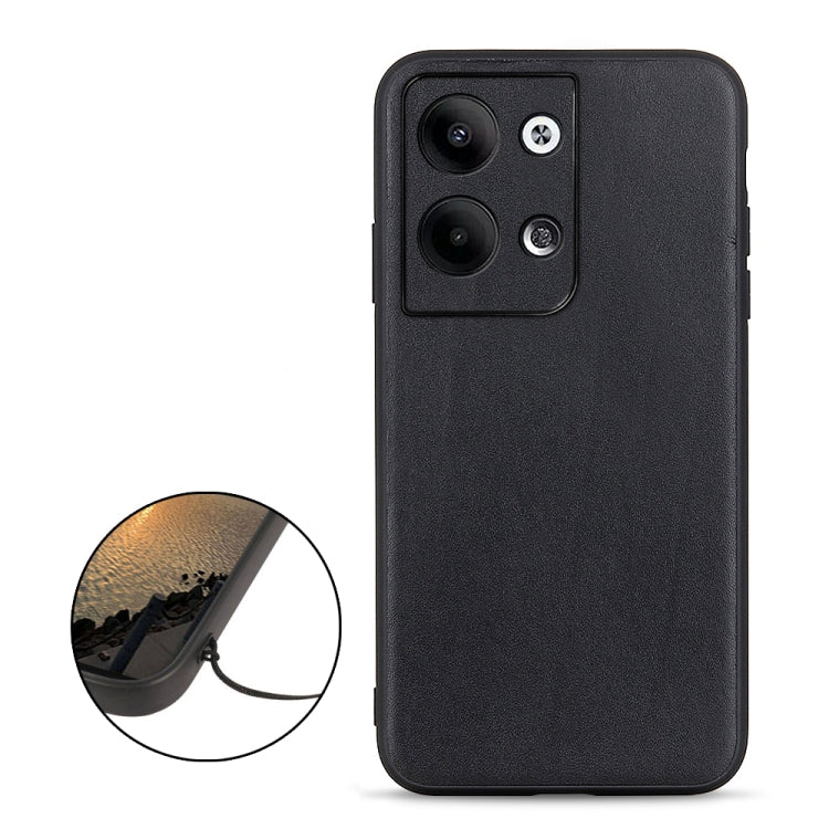  Reno9 Pro Accurate Hole Lambskin Texture Genuine Leather Phone Case(Black) Eurekaonline