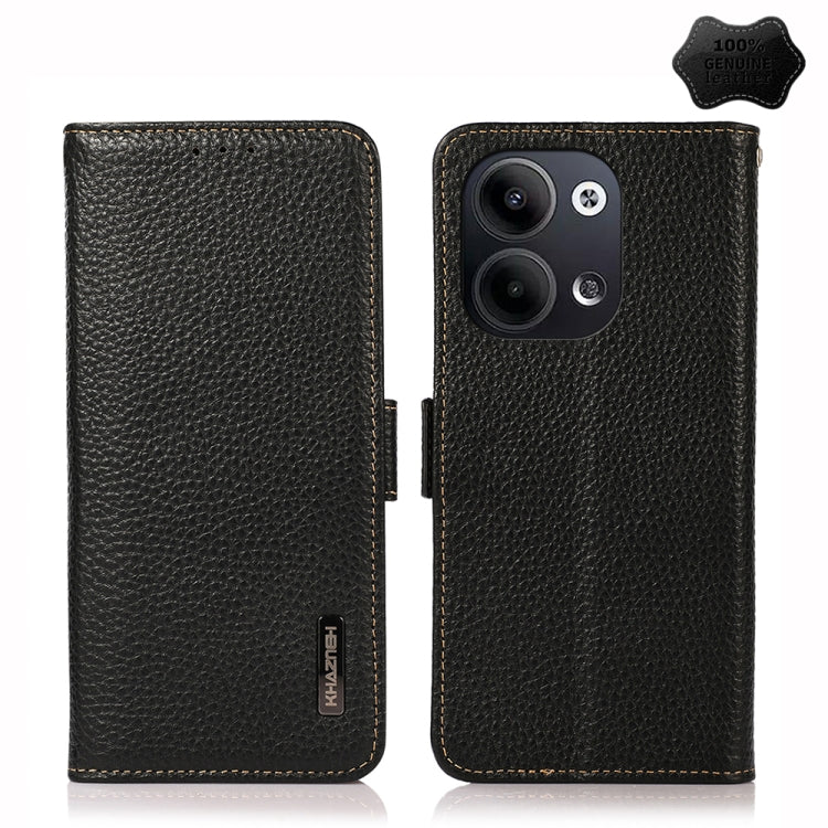  Reno9 Pro KHAZNEH Side-Magnetic Litchi Genuine Leather RFID Phone Case(Black) Eurekaonline