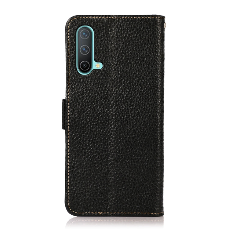 For OnePlus Nord CE 5G KHAZNEH Side-Magnetic Litchi Genuine Leather RFID Phone Case(Black) Eurekaonline