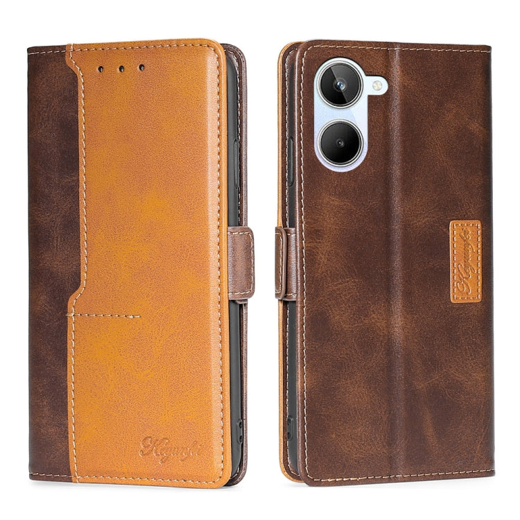 For Realme 10 4G Contrast Color Side Buckle Leather Phone Case(Dark Brown+Gold) Eurekaonline