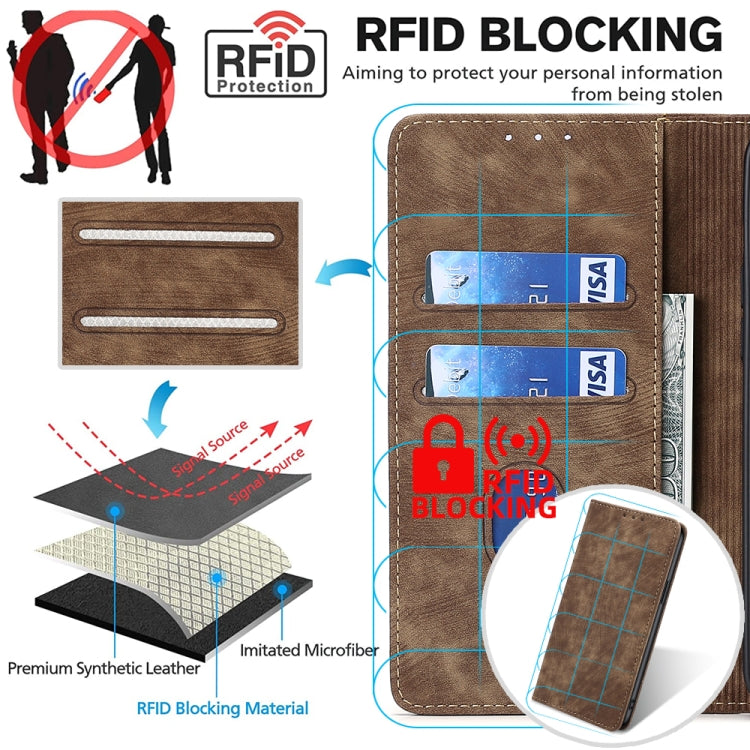 For Realme 10 Pro+ 5G RFID Anti-theft Brush Magnetic Leather Phone Case(Brown) Eurekaonline