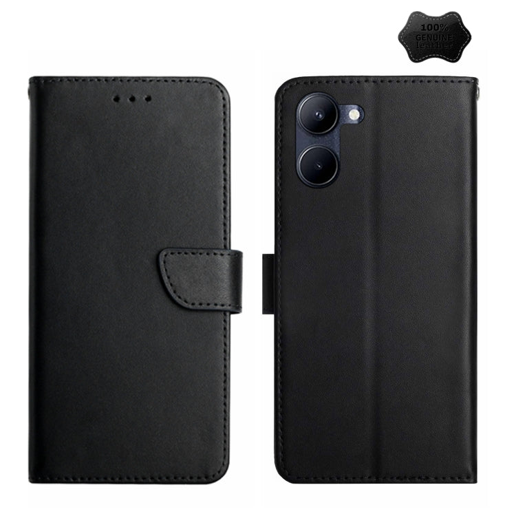 For Realme C33 Genuine Leather Fingerprint-proof Flip Phone Case(Black) Eurekaonline
