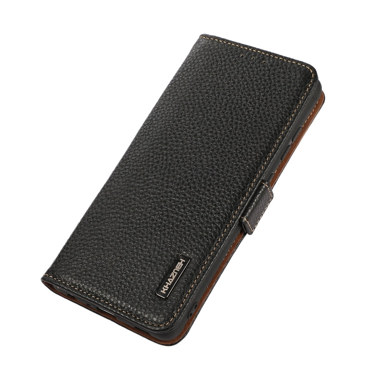 For Samsung Galaxy A42 5G KHAZNEH Side-Magnetic Litchi Genuine Leather RFID Phone Case(Black) Eurekaonline