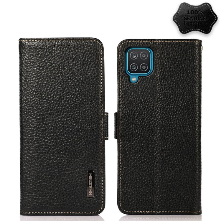 For Samsung Galaxy A42 5G KHAZNEH Side-Magnetic Litchi Genuine Leather RFID Phone Case(Black) Eurekaonline