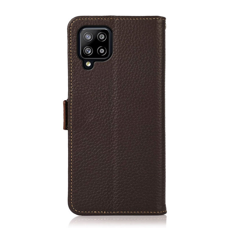 For Samsung Galaxy A42 5G KHAZNEH Side-Magnetic Litchi Genuine Leather RFID Phone Case(Brown) Eurekaonline