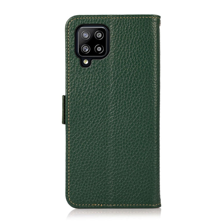 For Samsung Galaxy A42 5G KHAZNEH Side-Magnetic Litchi Genuine Leather RFID Phone Case(Green) Eurekaonline