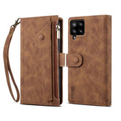 For Samsung Galaxy A42 / M42 5G Retro Frosted Horizontal Flip Leather Case with Holder & Card Slot & Wallet & Zipper Pocket & Lanyard(Brown) Eurekaonline