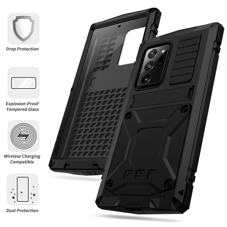 For Samsung Galaxy Note 20 Ultra R-JUST Shockproof Waterproof Dust-proof Metal + Silicone Protective Case with Holder(Black) Eurekaonline