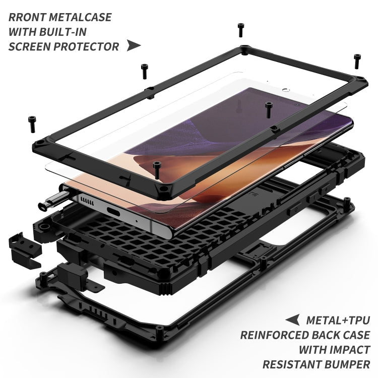 For Samsung Galaxy Note 20 Ultra R-JUST Shockproof Waterproof Dust-proof Metal + Silicone Protective Case with Holder(Black) Eurekaonline