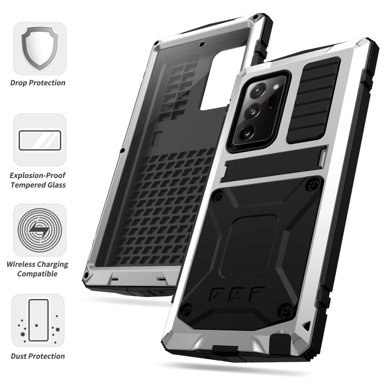 For Samsung Galaxy Note 20 Ultra R-JUST Shockproof Waterproof Dust-proof Metal + Silicone Protective Case with Holder(Silver) Eurekaonline