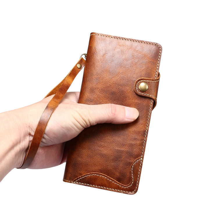 For Samsung Galaxy Note20 Denior Oil Wax Cowhide Magnetic Button Genuine Leather Case(Brown) Eurekaonline