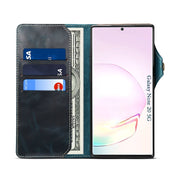 For Samsung Galaxy Note20 Denior Oil Wax Cowhide Magnetic Button Genuine Leather Case(Dark Blue) Eurekaonline