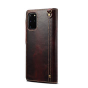 For Samsung Galaxy Note20 Denior Oil Wax Cowhide Magnetic Button Genuine Leather Case(Dark Red) Eurekaonline