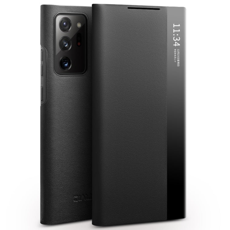 For Samsung Galaxy Note20 Ultra QIALINO Genuine Leather Side Window View Smart Phone Case(Black) Eurekaonline
