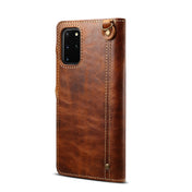 For Samsung Galaxy S20 Ultra Denior Oil Wax Cowhide Magnetic Button Genuine Leather Case(Brown) Eurekaonline
