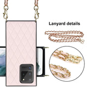 For Samsung Galaxy S20 Ultra Elegant Rhombic Pattern Microfiber Leather +TPU Shockproof Case with Crossbody Strap Chain(Pink) Eurekaonline