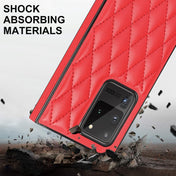 For Samsung Galaxy S20 Ultra Elegant Rhombic Pattern Microfiber Leather +TPU Shockproof Case with Crossbody Strap Chain(Red) Eurekaonline