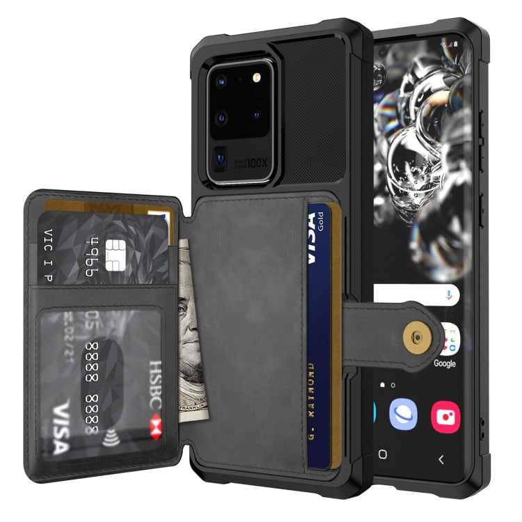For Samsung Galaxy S20 Ultra Magnetic Wallet Card Bag Leather Phone Case(Black) Eurekaonline