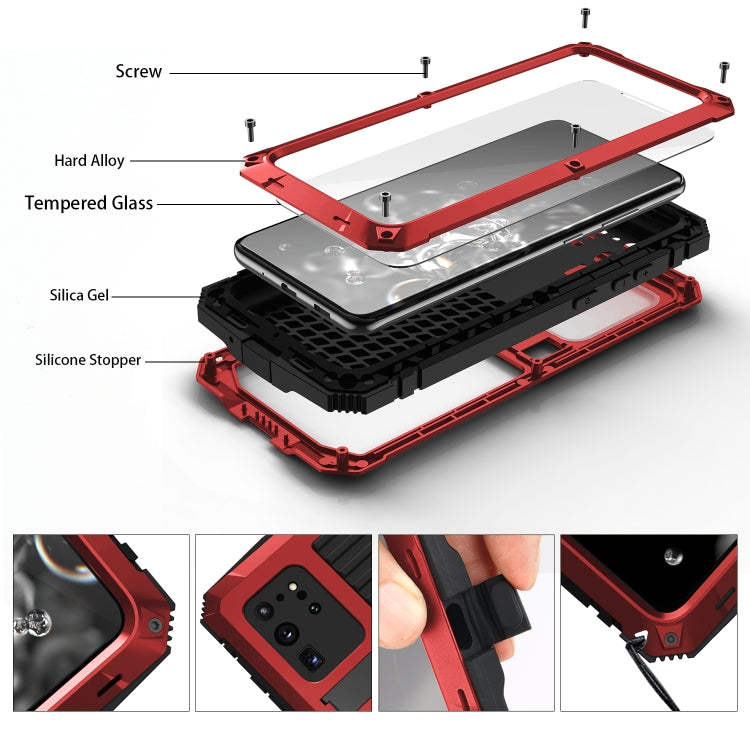 For Samsung Galaxy S20 Ultra R-JUST Waterproof Shockproof Dustproof Metal + Silicone Protective Case(Red) Eurekaonline