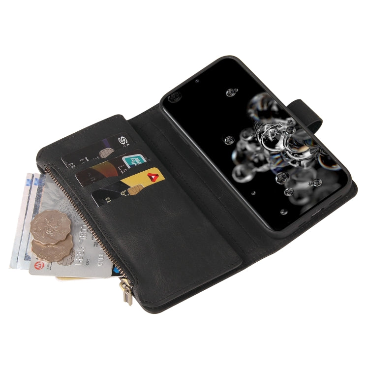 For Samsung Galaxy S20 Ultra Skin Feel PU + TPU Horizontal Flip Leather Case with Holder & 15 Cards Slot & Wallet & Zipper Pocket & Lanyard(Black) Eurekaonline