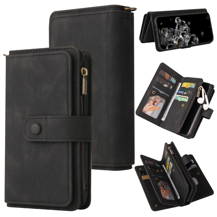 For Samsung Galaxy S20 Ultra Skin Feel PU + TPU Horizontal Flip Leather Case with Holder & 15 Cards Slot & Wallet & Zipper Pocket & Lanyard(Black) Eurekaonline