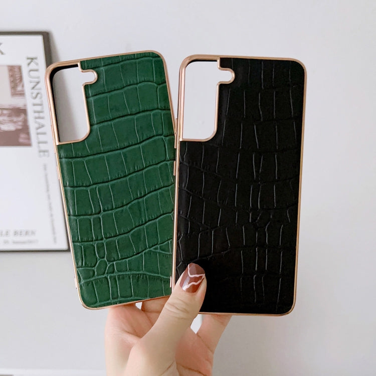 For Samsung Galaxy S21+ 5G Crocodile Texture Genuine Leather Electroplating Phone Case(Brown) Eurekaonline