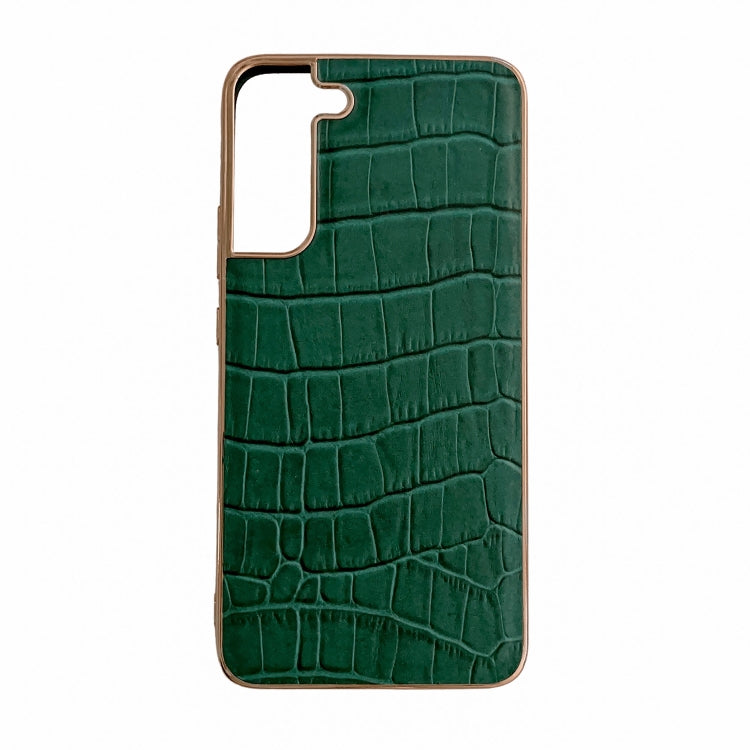 For Samsung Galaxy S21 5G Crocodile Texture Genuine Leather Electroplating Phone Case(Dark Green) Eurekaonline