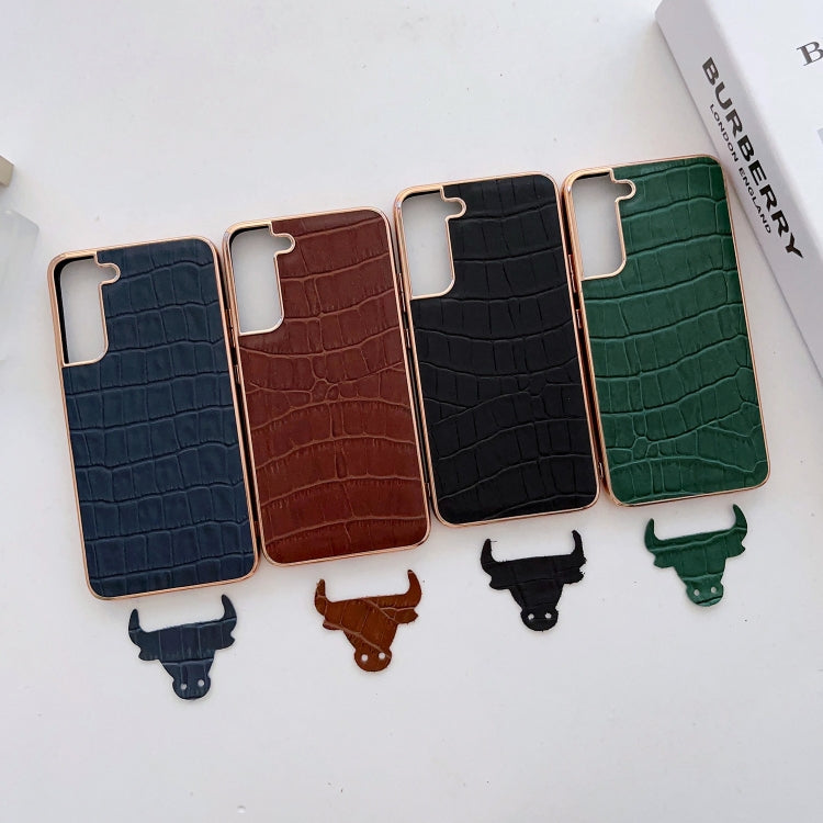 For Samsung Galaxy S21+ 5G Crocodile Texture Genuine Leather Electroplating Phone Case(Dark Green) Eurekaonline